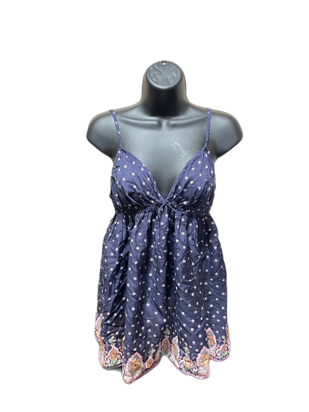 Y2K Victoria's Secret Navy Blue Polka Dot Babydoll Top with Floral Embroidery
